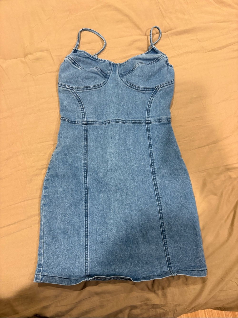 SHEIN Light Blue Denim Mini Slip Dress with Spaghetti Straps